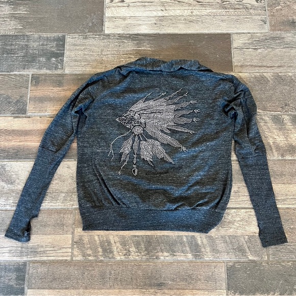 Grey Cardigan Sweater, with Indian Chief head on back - Picture 3 of 4